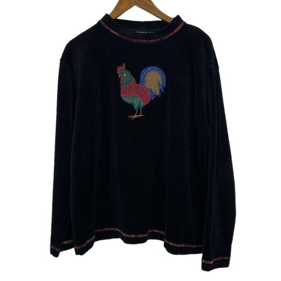 Sutton's Black Embroidered Rooster Farm Long Sleeve Sweater 1X Women - Picture 1 of 8